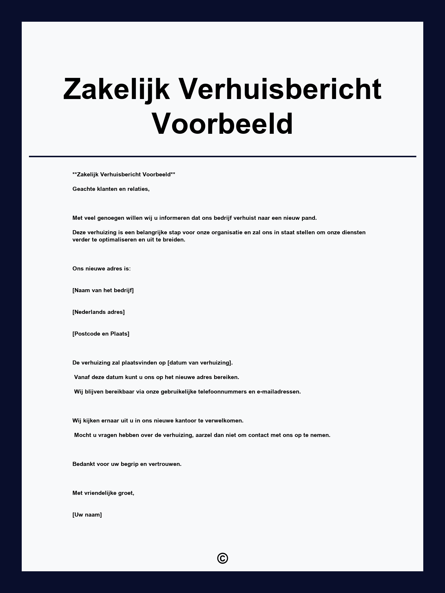 Zakelijk Verhuisbericht Voorbeeld