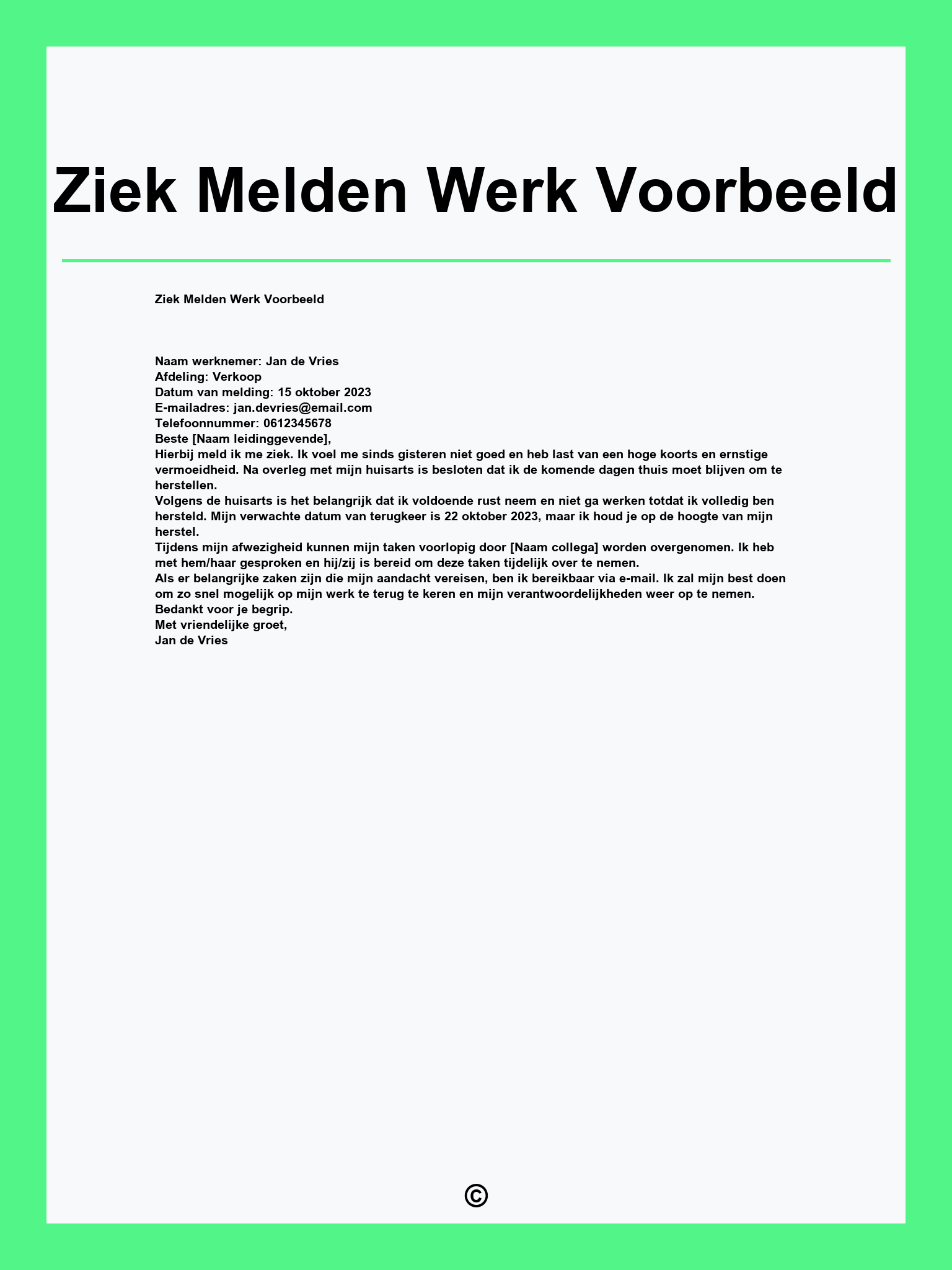 Ziek Melden Werk Voorbeeld